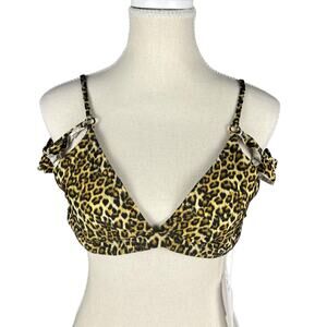Solido Leopard Ruffle Triangle Bikini Top Y2K Halter Swim NWT Large